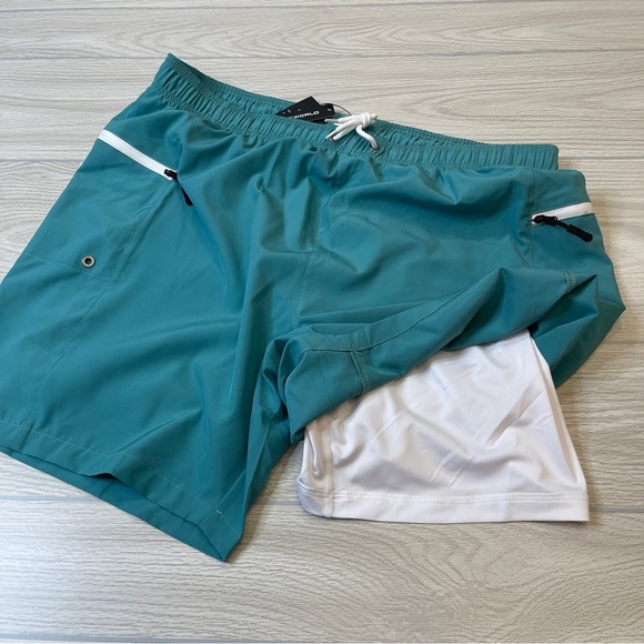 Silkworld Teal 7” Swim Athletic Shorts Attached Boxer Shorts Mens Size XXL New - Picture 6 of 13